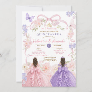 Twin Pink Purple Quinceañera Invitation