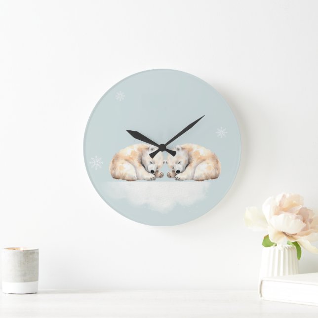 Twin Polar Bear Nursery  Large Clock (Home)
