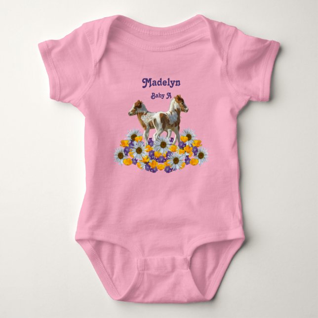 Twin Ponies Baby A with Name Bodysuit (Front)