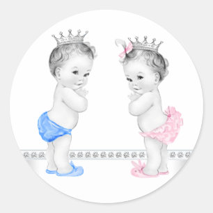 Twin Prince and Princess Baby Shower Stickers