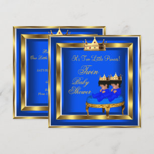 Twin Prince Baby Shower Royal Blue Gold Boy Crown Invitation