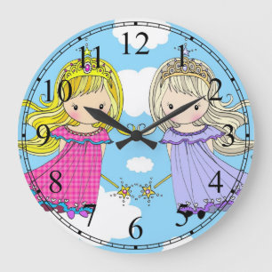 Twin Princesses Little Girls Clock