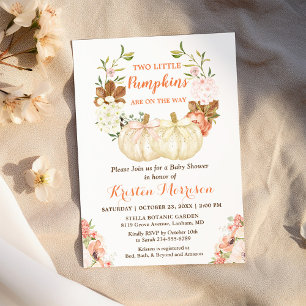 Twin Pumpkin Baby Shower Cute Autumn Floral Invitation