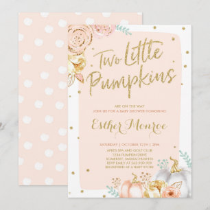Twin Pumpkin Baby Shower Invitation Pink And Gold