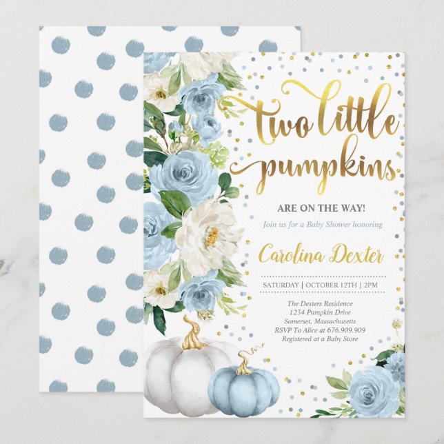 Twin Pumpkin Baby Shower Invitation Twin Boys Fall (Front/Back)