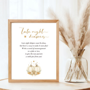 Twin Pumpkin Baby Shower Late Night Diapers Sign