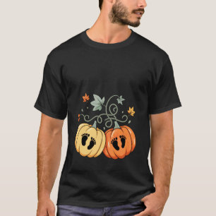 Twin Pumpkins Baby Feet Pregnancy Announcement Fal T-Shirt