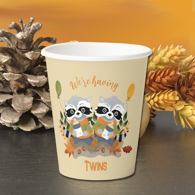 Twin Raccoons Woodland Baby Shower Paper Cups (Creator Uploaded)