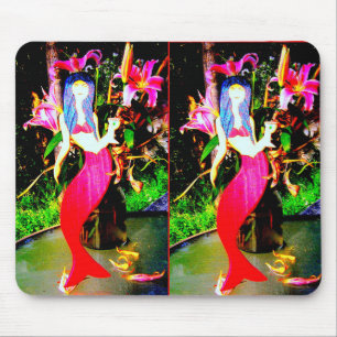 twin red mermaids partying mouse pad