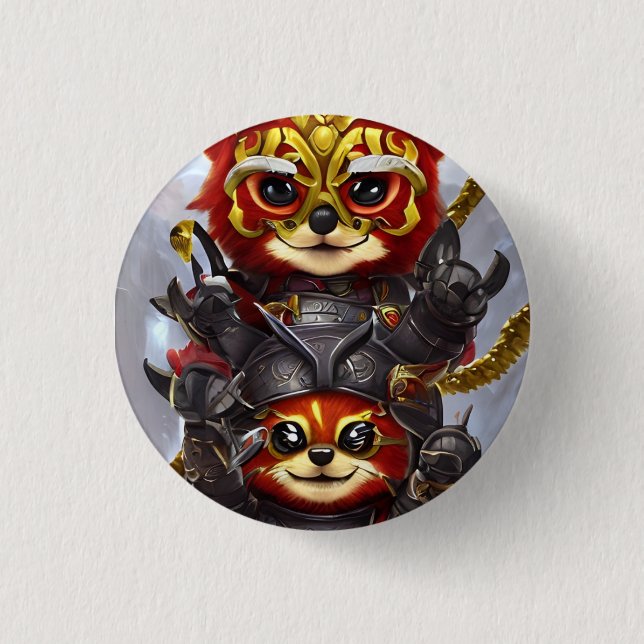 twin red panda 3 cm round badge (Front)