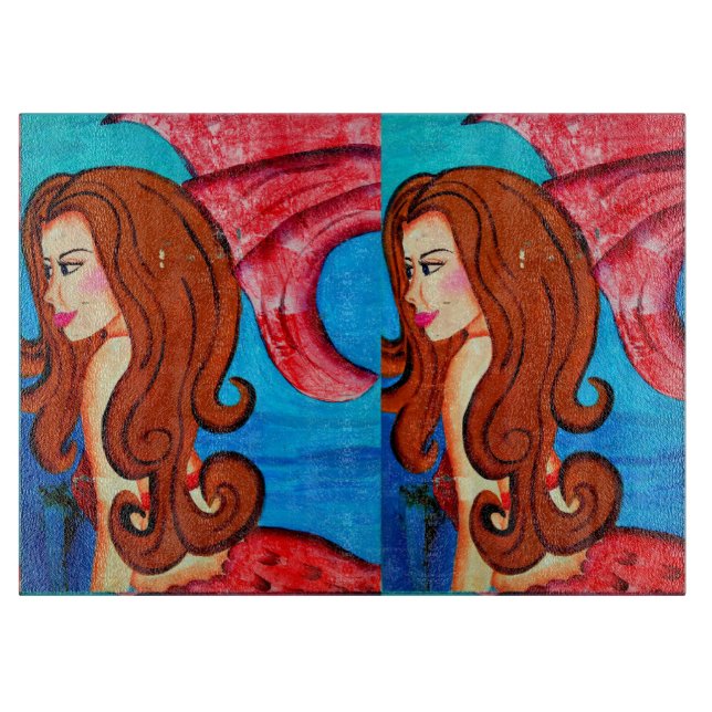 twin redheaded mermaids cutting board (Front)