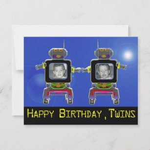 twin robots in neon colours invitation