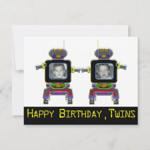 twin robots in neon colours invitation