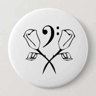 Twin Rose above Bass Clef 10 Cm Round Badge