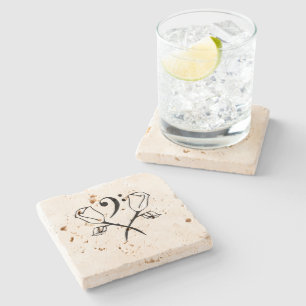 Twin Rose with a Bass Clef Stone Coaster