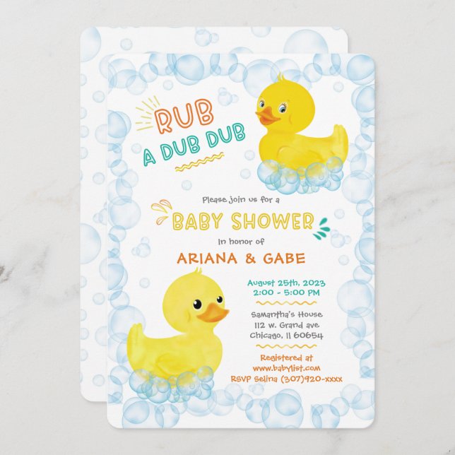 Twin Rubber Duck Baby Shower Invitation (Front/Back)