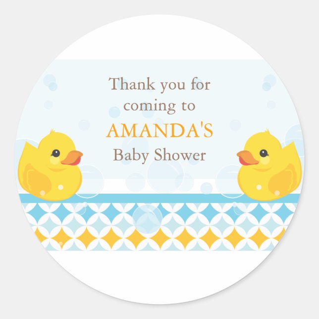 Twin Rubber Duckies Baby Shower Favour Sticker (Front)
