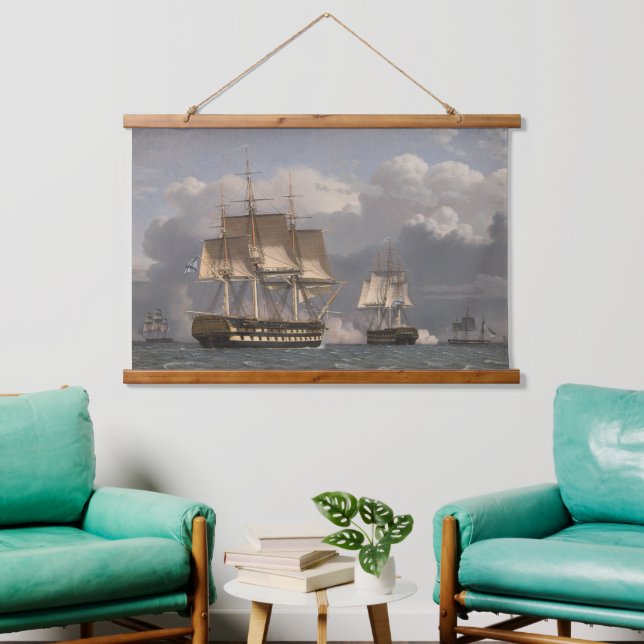 Twin Russian Ships Oil on Canvas Ships Hanging Tapestry (Living Room)
