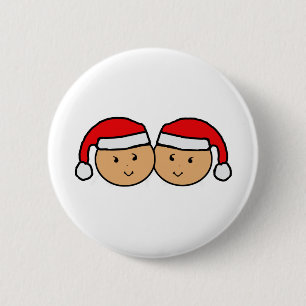 Twin Santa Hat Graphic 6 Cm Round Badge
