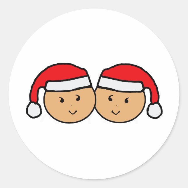 Twin Santa Hat Graphic Classic Round Sticker (Front)