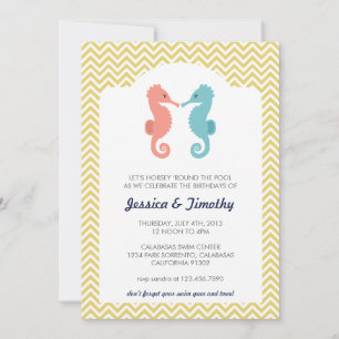 Twin Seahorses Double Birthday Party Invitation