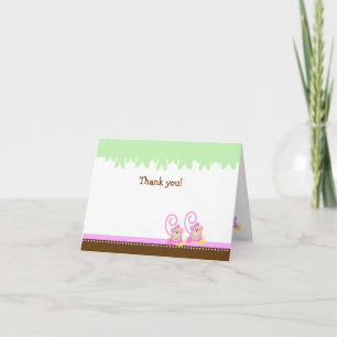 TWIN SILLY MONKEYS PINK Folded Thank you notes