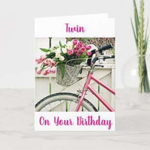 ***TWIN SISTER BIRTHDAY*** BIKE AND FLOWERS CARD