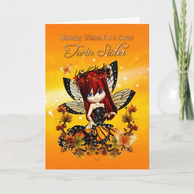 twin sister birthday card - birthday autumn colour (Front)