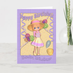 Twin Sister Birthday Card - Cute Little Girl