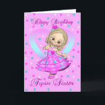 twin sister birthday card - pink and blue polka do<br><div class="desc">twin sister birthday card - pink and blue polka dot</div>