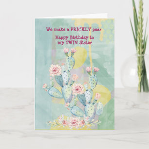 Twin Sister Birthday Watercolor Cactus Card