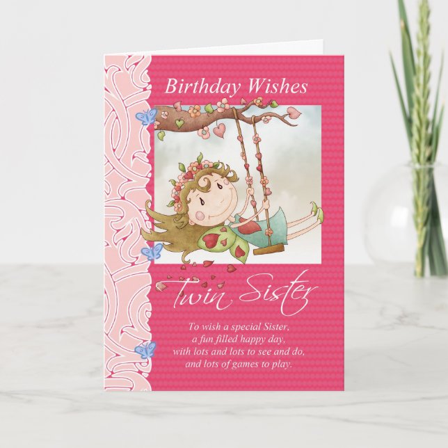 twin sister birthday wishes greeting card with fai (Front)