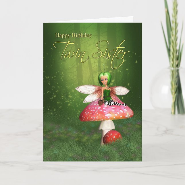 Twin Sister Fairy Birthday Card - Woodland Fairy H (Front)