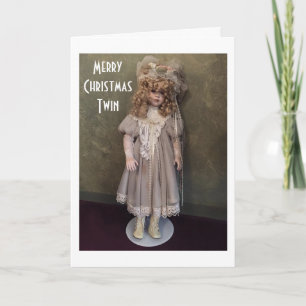 TWIN SISTER LOVE AT CHRISTMAS=VICTORIAN DOLL HOLIDAY CARD