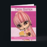Twin Sister Trendy Birthday Girl Greeting Card<br><div class="desc">Cute birthday card with birthday girl,  makeup and compact,  trendy clothing and hair colours</div>