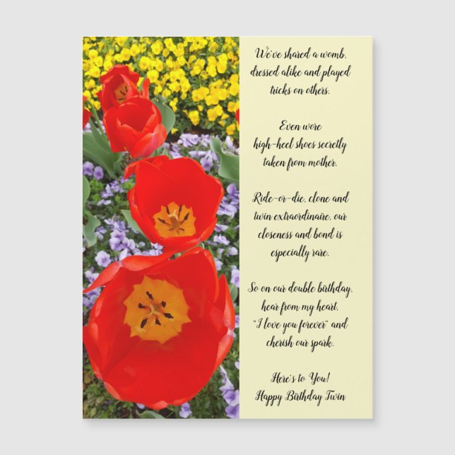Twin Sisters Birthday Magnetic Greeting Card (Front)
