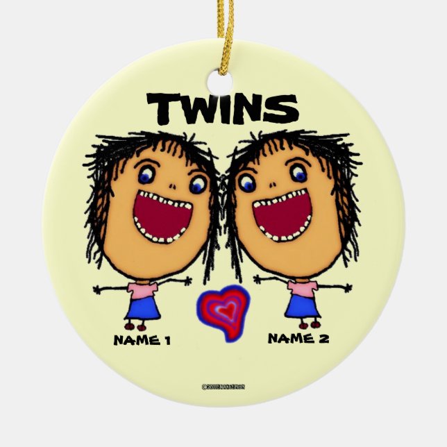 Twin Sisters Cartoon Ceramic Ornament (Front)