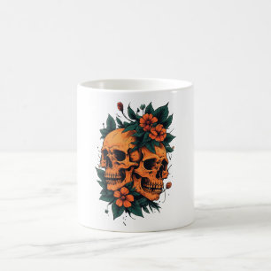 Twin Skulls Floral Gothic Coffee Mug