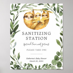 Twin Sloths Baby Shower Sanitising Station Sign