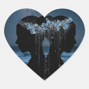 Twin Souls Beneath the Stars Heart Sticker