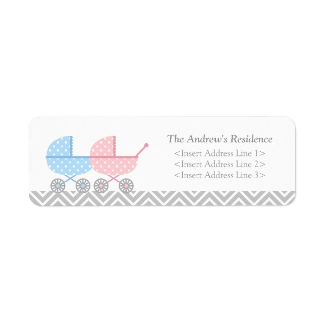 Twin Strollers Baby Shower Return Address Labels (Front)