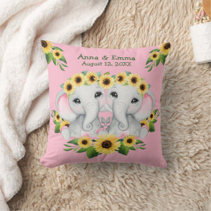 Twin Sunflower Baby Elephant Girls Cushion