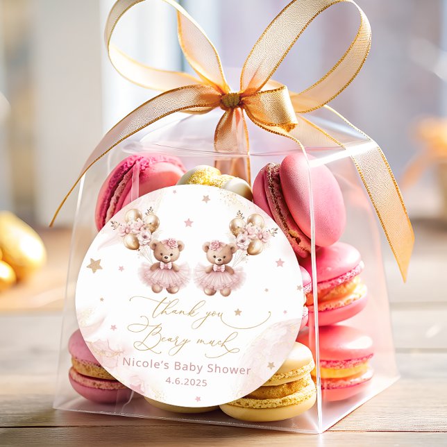 Twin Teddy Bears Balloon Bearly Wait Baby Shower Classic Round Sticker (Creator Uploaded)