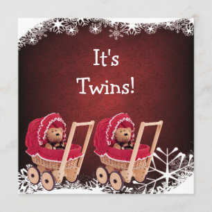 Twin Teddy Bears Christmas Baby Shower Invitation