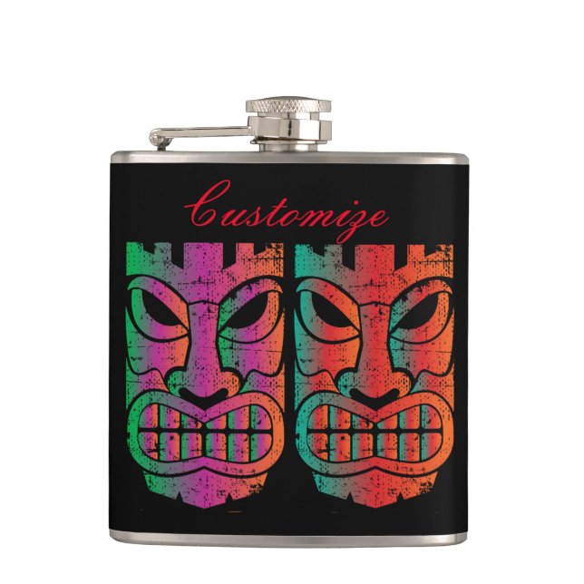 Twin Tiki Sculpture Thunder_Cove Hip Flask (Front)