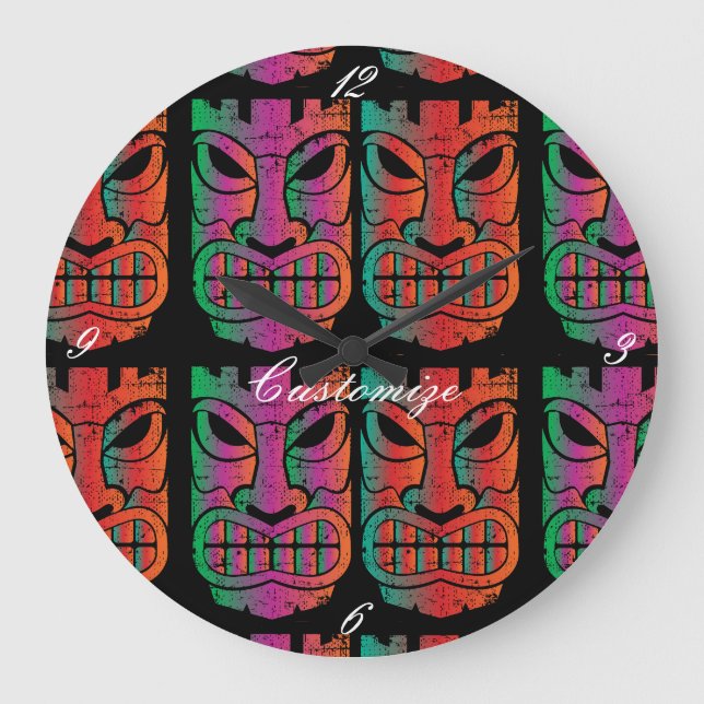 Twin Tiki Sculpture Thunder_Cove Large Clock (Front)