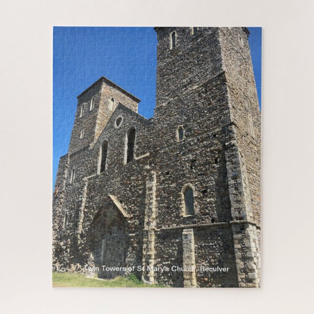 Twin Towers of St Mary's Church Reculver Kent on a Jigsaw Puzzle (Vertical)