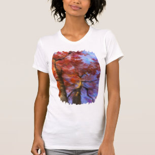 Twin Trees Late In Autumn Red Leaves Watercolor T-Shirt