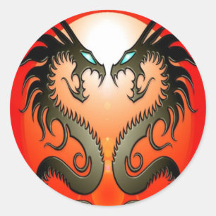 Twin Tribal Dragons Classic Round Sticker