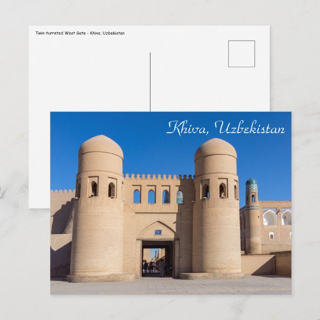 Twin-turreted West Gate - Khiva, Uzbekistan Postcard (Front/Back)